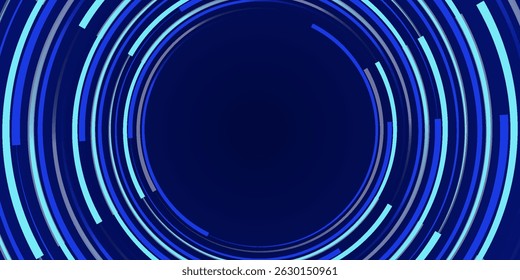Abstract Circular Line Trails Moving in Circle. Blue Digital Business or Science Background. Medical Research or Tech Innovation Online Webinar Presentation Event
