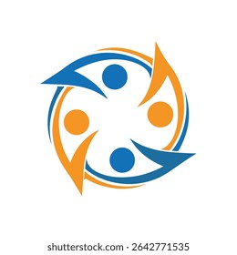 Abstract Circular Logo Design Blue Orange Teamwork Concept