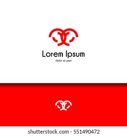 Abstract circular logo design vector illustration. Corporate exclusive identity, brand relationship partner, in EPS 10. Red color choose.