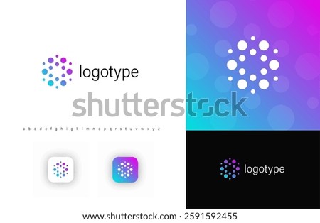 Abstract circular logo with dynamic dots, symbolizing connectivity, technology, and innovation. Ideal for digital platforms, biotech, AI, analytics, and futuristic branding. Modern vector logo.