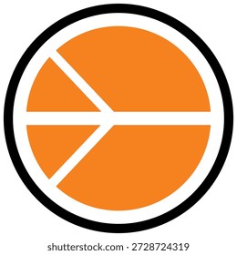 Abstract circular logo features bright orange fill segmented by thin white lines creating a stylized inner pattern bounded by a thick black outline representing a modern brand mark.