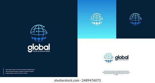 abstract circular logo with global tech concept, digital media, logo design illustration.