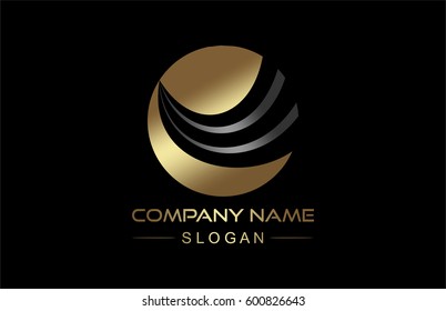 abstract circular logo in gold and metal color
