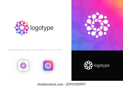 Abstract circular logo with interconnected nodes, symbolizing networking, digital innovation, and unity. Ideal for technology, AI, biotech, startups branding. Modern gradient vector logo.