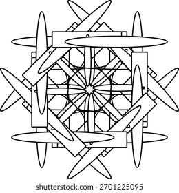 Abstrato circular mandala arte com intrincada simetria desenhada à mão e equilíbrio moderno.