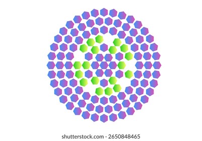 Abstract Circular Mandala Pattern with Gradient Hexagons – Symmetrical Geometric Design in Green and Purple for Digital Art, UI Backgrounds, Branding, Posters, and Decor"