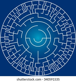 Abstract circular maze against blue background