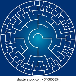 Abstract circular maze against blue background
