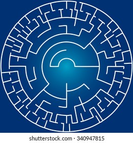 Abstract circular maze against blue background