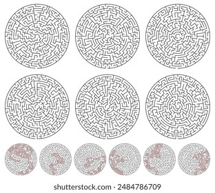 Abstract circular maze game collection with solution for Cnc. laser cutting or kdp 