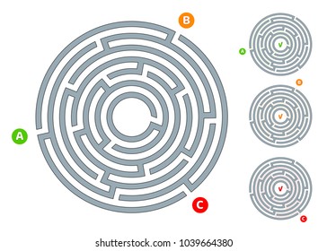 Abstract circular maze labyrinth with an entry and an exit A flat illustration on a white background A puzzle for logical thinking finding an exit solving in a game form Isolated Vector graphics