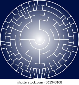 Abstract circular maze on a blue background