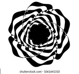 Abstract circular motif, geometric mandala in black and white