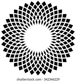 Abstract circular motif on white with rotated intersecting shapes (monochrome version)