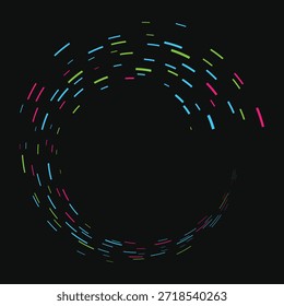 Movimento circular abstrato numerosos curto de colorido tracejado, vetor ilustração digital.
