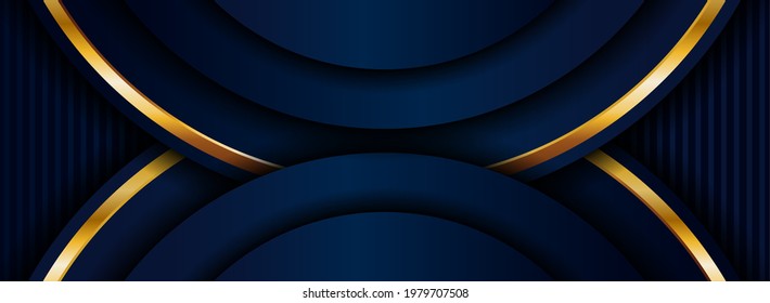 Abstrakter, zirkulärer, blauer Hintergrund kombiniert mit goldenen Linien.