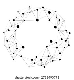 Abstractas gráfico de red circular con puntos y líneas conectados. Un concepto de tecnología, datos, comunicación y conectividad sobre un fondo blanco.