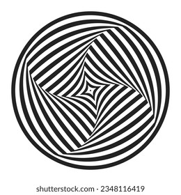 Resumen del patrón de líneas de Op circulares con efecto de ilusión de torsión de rotación. Ilustración vectorial.