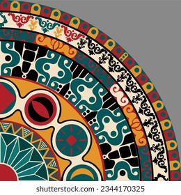 abstract circular ornament design. Decorative pattern isolated on dark background. Ethnic motif vintage color illustration Vector.