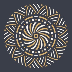 Abstract Circular Ornament. Ethnic Mandala. Stylized Sun Symbol. Rosette Of Geometric Elements. Tribal Ethnic Motif.  Round  Color Pattern. Decorative Vector Design Element.