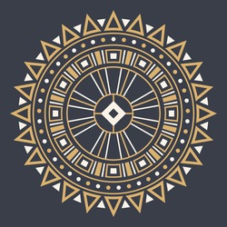 Abstract Circular Ornament. Ethnic Mandala. Stylized Sun Symbol. Rosette Of Geometric Elements. Tribal Ethnic Motif. Round  Color Pattern. Decorative Vector Design Element.
