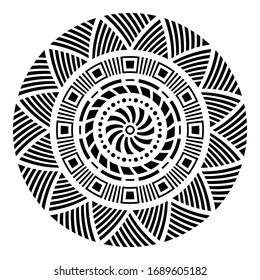 Abstract circular ornament. Ethnic mandala. Stylized sun symbol. Rosette of geometric elements. Tribal ethnic motif. Stencil tattoo and prints. Round  pattern. Decorative vector design element.