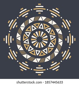 Abstract circular ornament. Ethnic mandala. Stylized sun symbol. Rosette of geometric elements. Tribal ethnic motif. Color print. Round  pattern. Decorative vector design element.