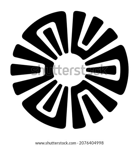 Abstract circular ornament. Isolated ethnic symbol. Rosette of geometric elements. Tribal ethnic motif. Stencil tattoo and prints. Round vector pattern. Decorative design element.
