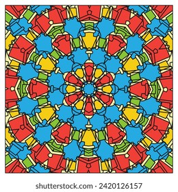 Ornamento circular abstracto con composición de contorno multicolor. Ilustración del vector