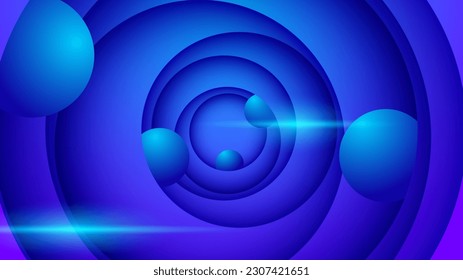 abstract circular paper layer background in blue color with ball