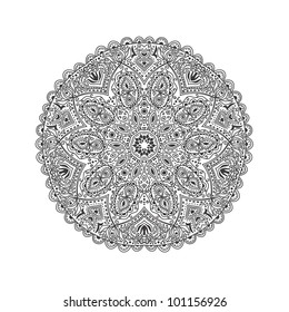 abstract circular pattern of arabesque, ornamental round lace pattern, circle background with many details, looks like crocheting handmade lace