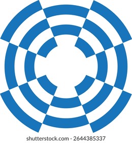 Abstract circular pattern with blue and white design elements.