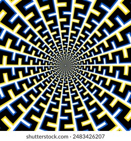 Abstract circular pattern with broken stripes in form of rays. Psychedelic background design.