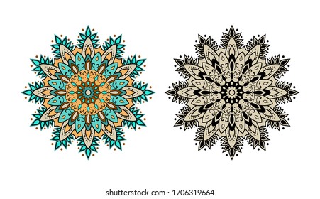 Abstract circular pattern. Color and black and white Mandala design