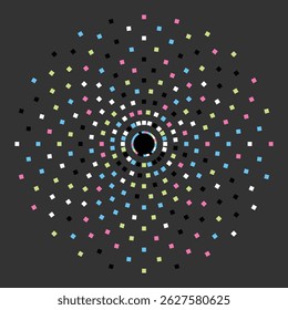 Abstract Circular Pattern of Colored Squares in Dark Gray