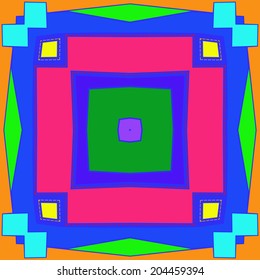 Abstract circular pattern in a contrast colors on an orange background.
