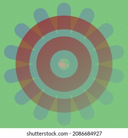 Abstract circular pattern element in red and blue shades with gradient fill on green background textured for cover decoration.