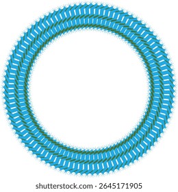 Abstract circular pattern featuring interlocking blue and green geometric shapes.
