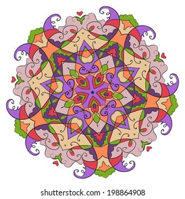 abstract circular pattern of flowers and leaves