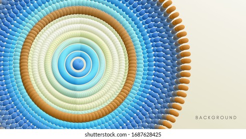 Abstract circular pattern made of color spheres and ellipses. Vector art illustration. Dynamic effect. Cover design template. Can be used for advertising, marketing or presentation.
