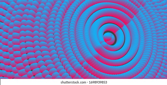 Abstract circular pattern made of color spheres and ellipses. Vector art illustration. Dynamic effect. Cover design template. Can be used for advertising, marketing or presentation.