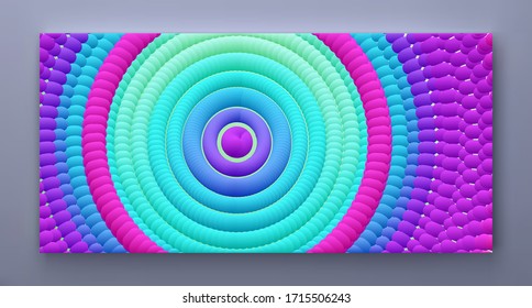 Abstract circular pattern made of color spheres and ellipses. Vector art illustration. Dynamic effect. Cover design template. Can be used for advertising, marketing or presentation.