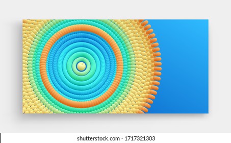 Abstract circular pattern made of color spheres and ellipses. Vector art illustration. Dynamic effect. Cover design template. Can be used for advertising, marketing or presentation.