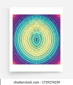 Abstract circular pattern made of color spheres and ellipses. Vector art illustration. Dynamic effect. Cover design template. Can be used for advertising, marketing or presentation.