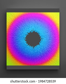 Abstract circular pattern made of color spheres. Vector art illustration. Dynamic effect. Cover design template. Can be used for advertising, marketing or presentation.