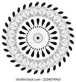 abstract circular pattern, mandala art design. black and white floral mandala design. Round ornament, mandala, ethnic decorative element, entangle.