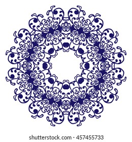 Abstract circular pattern or mandala in vector. Graphic template for your design. Decorative retro ornament - wreath. Hand drawn background in floral style.