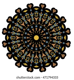 Abstract circular pattern or mandala in vector. Graphic template for your design. Decorative brown colors ornament. Background in floral, indian and islamic style on isolated background.