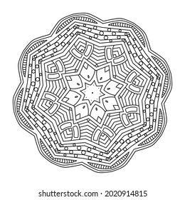 Abstract circular pattern with many details and geometry elements in form of mandala. Vector illustration for coloring book
