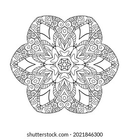 Abstract circular pattern with many details and geometry elements in form of mandala. Vector illustration for coloring book